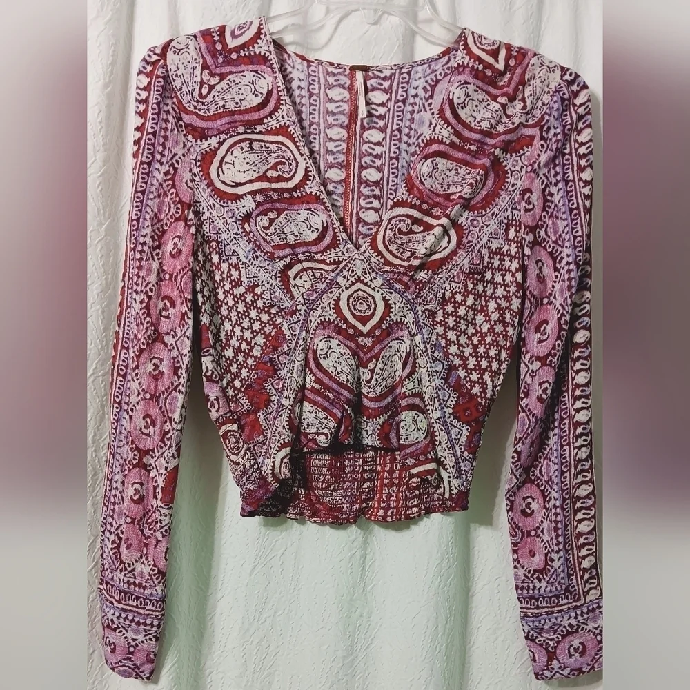 FREE PEOPLE Wild and Free Paisley Crop Top Pink Purple SP